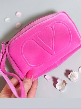 Valentino Hot Pink Velvet Wristlet Pouch